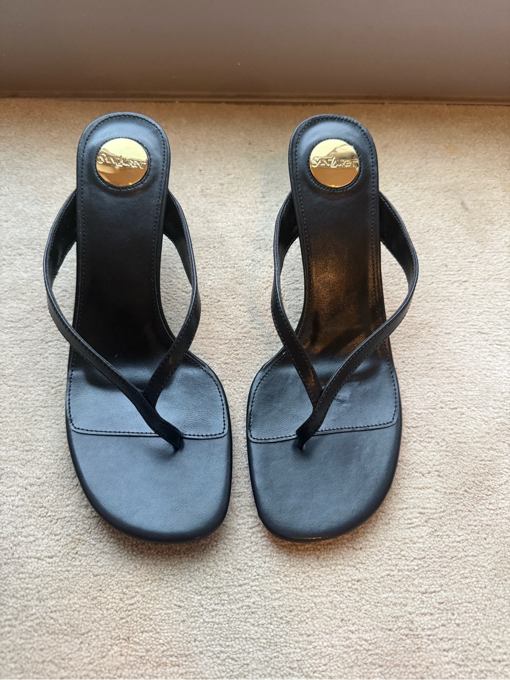 Saint Laurent Black Flip Flop Heels